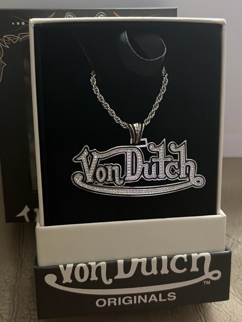 Von Dutch Silver-Tone Logo Pendant Necklace